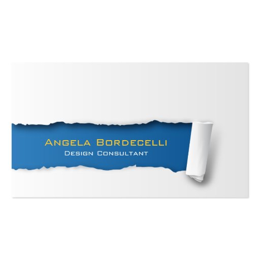 Ripped Paper Blue Business Card (front side)