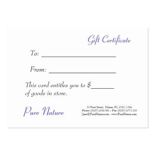 Ripple in Still Blue Water - Gift Certificate Business Cards (back side)