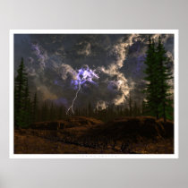 nature, storm, lightning, clouds, forest, trees, digital realism, Poster with custom graphic design