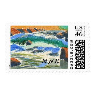 River at Sunset Blue Orange Nature Rocks Water Postage Stamps