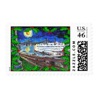 River Boat Christmas Postage Stamp stamp
