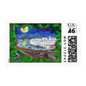 River Boat Christmas Postage Stamp