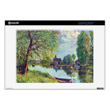 River landscape at Moret-sur-Loing 13" Laptop Decals