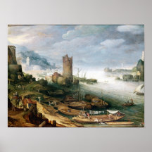 River Scene with a Ruined Tower Print