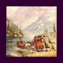 RIVER STAGECOACH CROSSING by SHARON SHARPE magnets