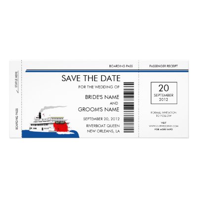 Riverboat Boarding Pass - Wedding Save the Date Card
