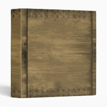 rivetted grungy gold metal plate 3 ring binder