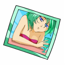 Riye has pink hair and a dissapointed look sipping photo sculpture