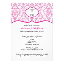 RN BSN Damask Fuchsia Nursing Student Graduation Invitations