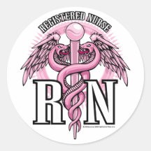 RN Pink Caduceus Round Stickers