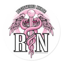RN Pink Caduceus Round Stickers