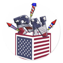 RN USA FLAG BOX O FIREWORKS - REGISTERED NURSE stickers