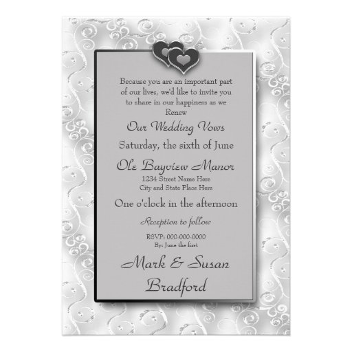 Rnewing Vows - Invitation/Two Hearts - Gray/Silver