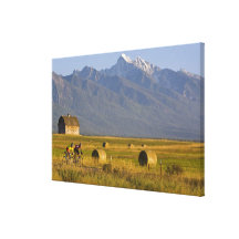 Road bicyclists race down back country road in gallery wrapped canvas
