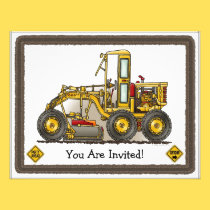 Road Grader Construction Kids Party Invitation invitations