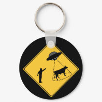 Road Sign- Cow and UFO keychains