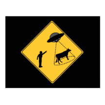 Road Sign- Cow and UFO Postcards