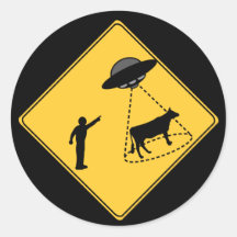 Road Sign- Cow and UFO Stickers