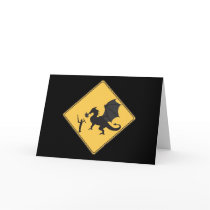 Road Sign- Knight & Dragon Greeting Card- Blank