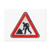Road works sign for construction works in street postcard