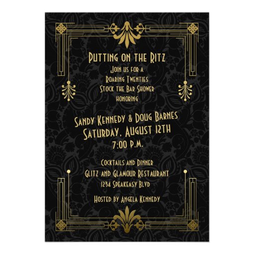 Roaring 20s Art Deco Couple's Bridal Shower Custom Invites