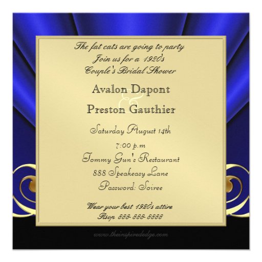 Roaring 20's Blue Art Deco Bridal Shower Personalized Announcement