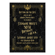 Roaring 20s Twenties Art Deco 50th Birthday Party Custom Announcements