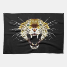Roaring Leopard Head Cat Hand Towel