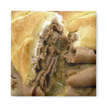 Roast beef sandwich with creamy goat cheese fridge magnets