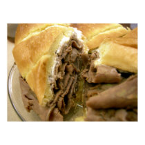 Roast beef sandwich with creamy goat cheese posters