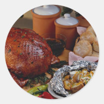 Roast turkey, seasoned potatoes stickers