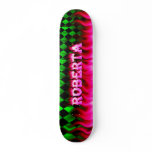 Roberta skateboard pink fire and flames design.