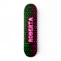 Roberta skateboard pink fire and flames design.