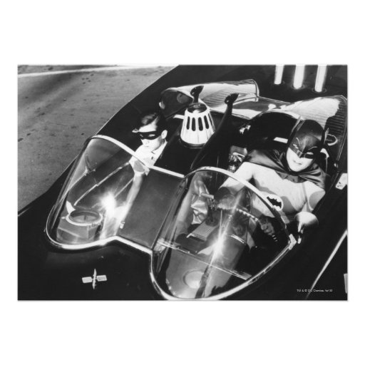 Robin and Batman in Batmobile Personalized Invitations