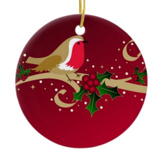 Robin and holly - Ornament ornament