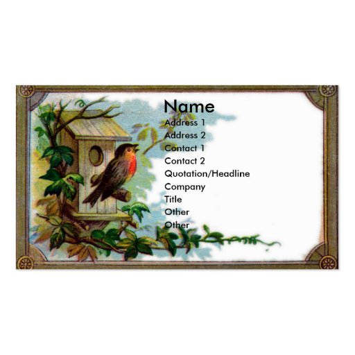Robin & Birdhouse Victorian Scrapbook Card Business Card Template (front side)
