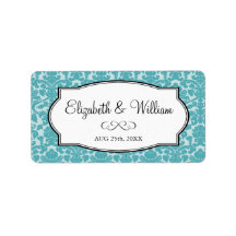 Robin blue elegant damask border wedding favor tag custom address labels