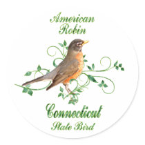 Robin Connecticut State Bird Round Stickers