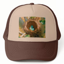 Robin Eggs in a Backyard Tree Nest Mesh Hats