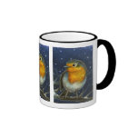 Robin in the snow mugs