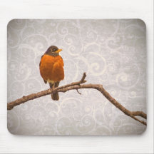 Robin Photo with Damask Swirl Design Mouse Pad
