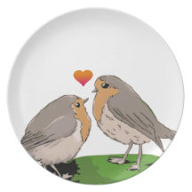 Robin redbreast bird love party plate