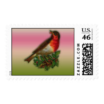 Robin Redbreast with Holly Holiday Postage Stamps