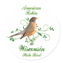 Robin Wisconsin State Bird Round Sticker