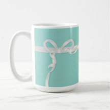 Robin's Egg Blue Jewelry Box with White Ribbon Coffee Mug
