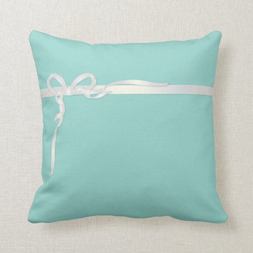 Robin's Egg Blue Jewelry Box with White Ribbon Throw Pillow Zazzle