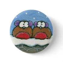 Robins Wearing Earmuffs - Festive Robin Art Button