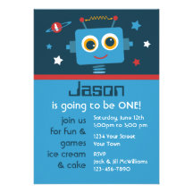 Robot 1st Birthday Custom Invitations