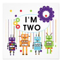 Robot 2nd Birthday tshirts and Gifts Custom Invitations