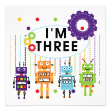 Robot 3rd Birthday T shirts and Gifts Custom Invitations